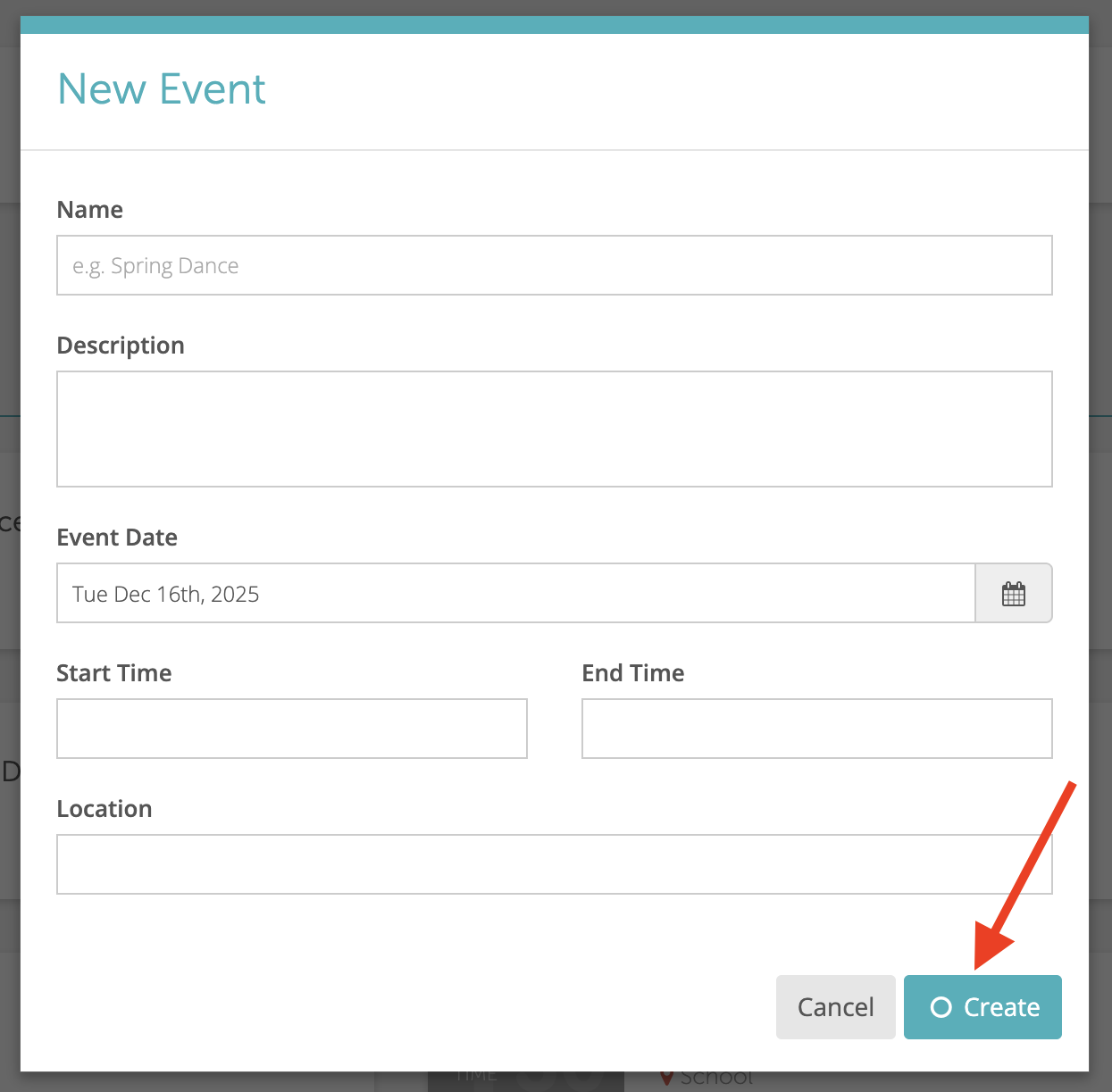 Create Event page