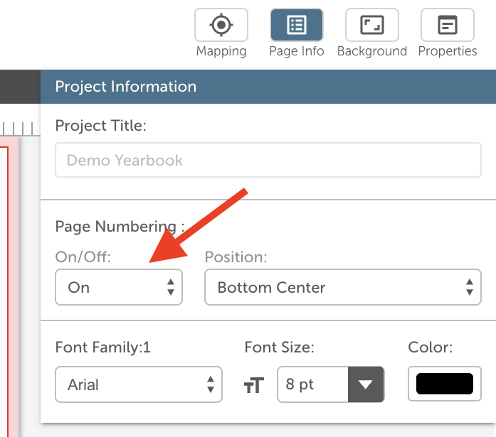 Page Numbering On/Off toggle