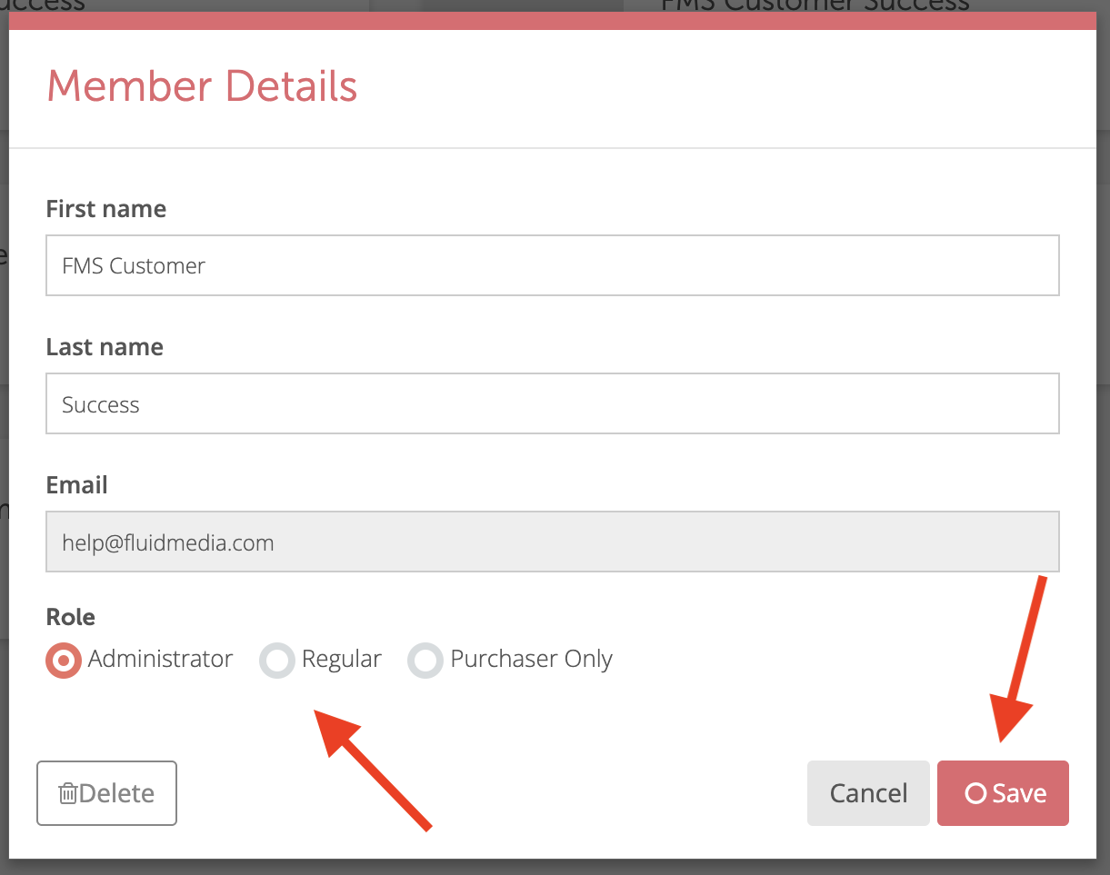 Change Member Role box